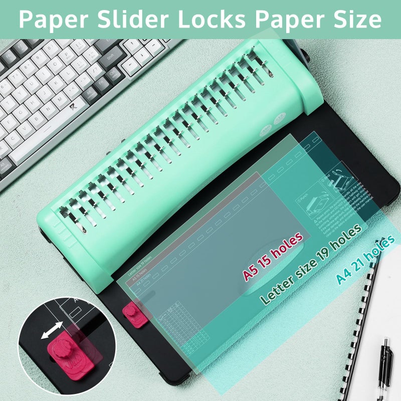 OFFNOVA Binding Machine, 21-Hole 450 Sheets Paper Comb Punch Binder Machine for Letter Size / A4 / A5 Paper, Easy to Punch Handle, Adjustable Margin - Image 4